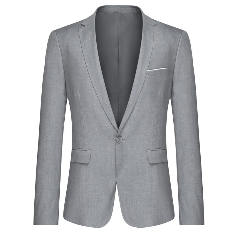 YFFUSHI Men's 3 Piece Suit Sets Slim Fit One Button Blazer with Vest & Pants, Professional Business Wedding Suits Light Grey - Image 3
